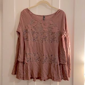 Free People Pink Floral Ruffle Long Sleeve